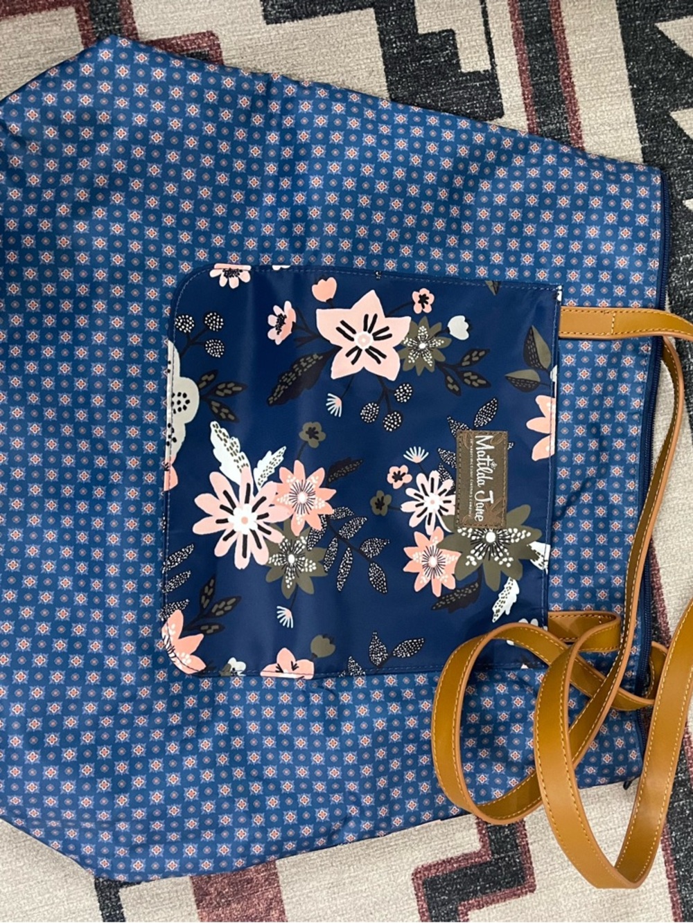 Matilda Jane Navy Floral Tote with Pink Accents NWOT